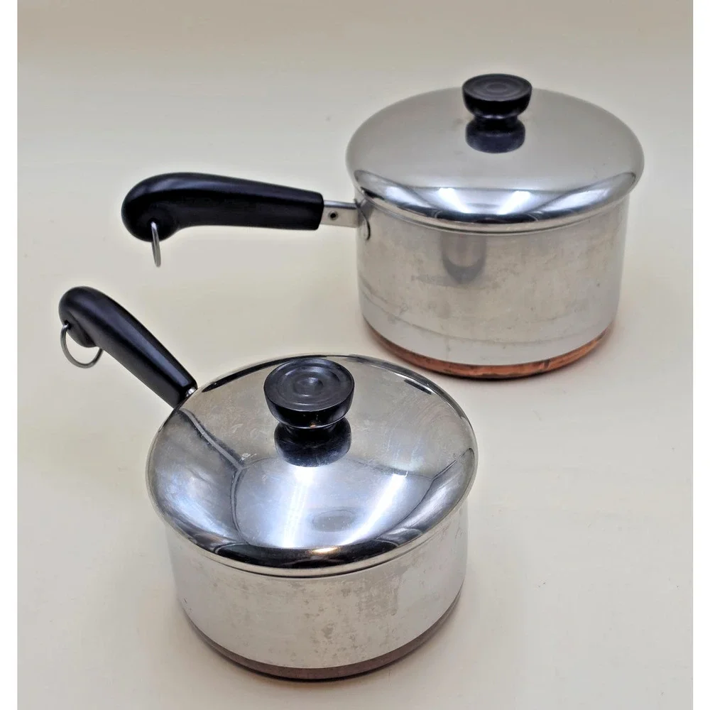 Revere Ware 1801 Saucepan Set 1.5 & 3 Quart Copper Bottom Stainless Clinton USA